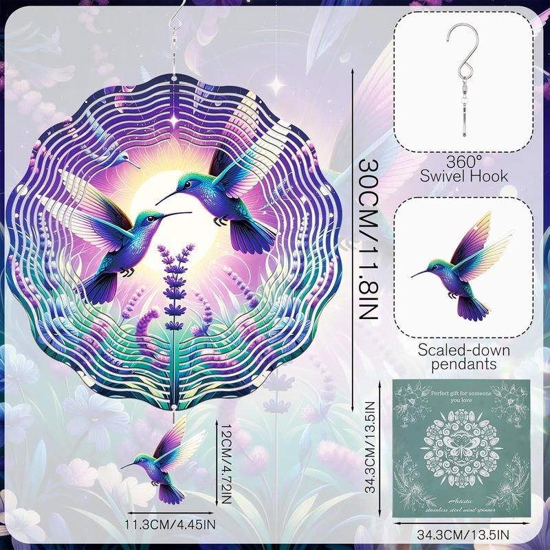 INCOK Wind Spinners Outdoor Hummingbird - Hanging Wind Chime for Garden Decor, 12-Inch Stainless Steel Wind-Spinner with Tail Spinner, Wind-Sculptures for Indoor Patio Lawn Yard, Christmas Ornament Gift - Image 4